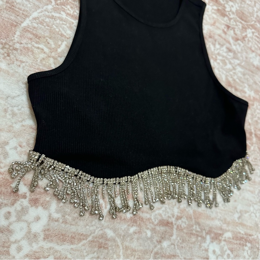 Festival ✨ Crystal Fringe Black Crop Top - Picture 3 of 6